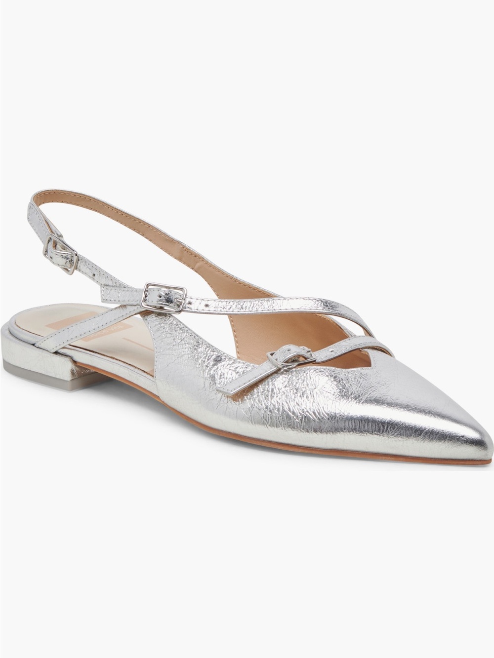 Dolce Vita Silver Pointed Toe Slingback Flat - size 8
